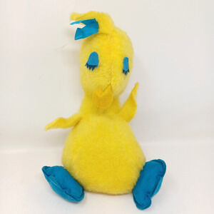 Vintage Rare The Rushton Company Yellow Duck Blue Feet Sleeping Stuffed Plush